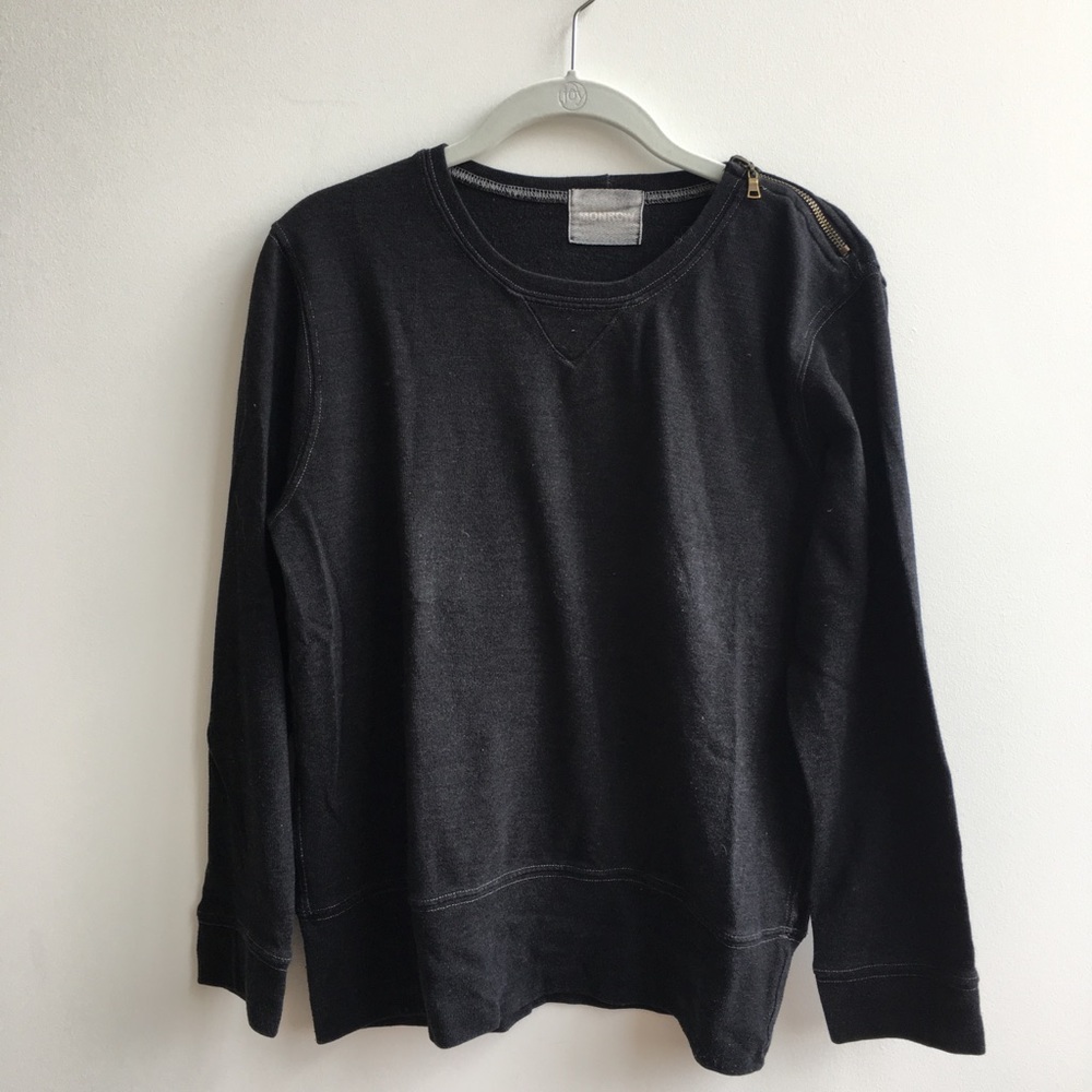 Black long sleeve with gold shoulder zipper